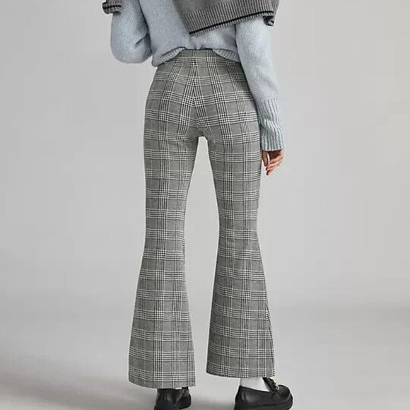 Anthropologie Maeve XL NWT Plaid Wide-Leg Pants Pull On Flare Kick Black New - Picture 2 of 6